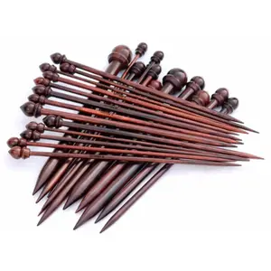 Latest Design Multi Size Multifunctional Dark Polished Wooden Knitting Needles Handmade Yarn Stick Modern Sewing Crochet Hooks