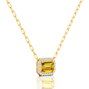 Natural Yellow Sapphire Gemstone Halo Style Charm's Pendant <b>Necklace</b> Solid Gold With <b>Real</b> Diamond Valentines Day Gifts - Product Image 5
