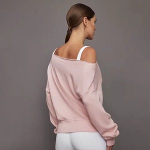 New Arrivals <b>Women's</b> Acid Wash off Shoulder <b>Fleece</b> Oversized Pullover Hip Hop Sweatshirt OEM ODM Custom Service - Product Image 6