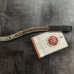 Cabezada de Cuero Premium con Ondas, Doble Hilera de Topacio Ámbar y Cristales Transparentes, Accesorio Ecuestre para Caballos - Product Image 3