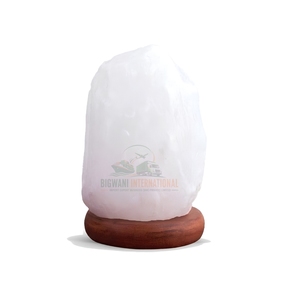 Lampe de table en sel de roche himalayen blanc naturel, sculptée à la main, avec base en bois, pour la décoration intérieure (vente en gros) - Product Image 1