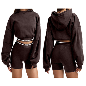 2025 Nouveautés Femmes Acid Wash Hoodie Ensembles Courts À La Mode Sexy Deux Pièces Top Shorts Saison D'hiver Col À Capuche en Vente! - Product Image 4