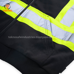 Sweat à capuche haute visibilité 100% polyester personnalisé de qualité supérieure Vestes zippées réfléchissantes pour la sécurité au travail Vêtements de travail Prix bon marché Sweats à capuche haute visibilité OEM - Product Image 4