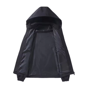 OEM personalizado de los hombres de los deportes al aire libre impermeable chaqueta cortavientos de manga larga con capucha con cuello alto cremallera completa - Product Image 4