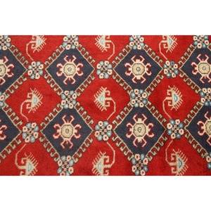 Alfombra Vintage de 8.7x17 pies, Alfombra Turca de Lana con Cuadros Rojos - Product Image 5