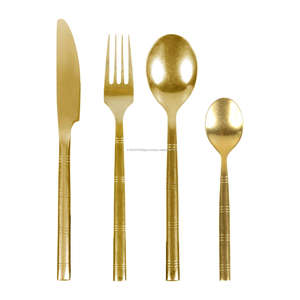 มาใหม่ล่าสุดไม้ไผ่รูปร่าง Handle 18/10 สแตนเลสโมเดิร์นและทนทานGolden 4 ชิ้นFlatwareชุดChicรับประทานอาหารอัพเกรด - Product Image 1