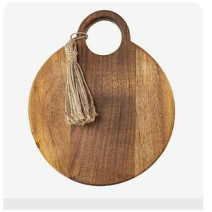 Planche à découper ronde en bois d'acacia de luxe, planche à charcuterie décorative avec poignée, vente en gros d'articles de cuisine, planche à découper en bois tendance - Product Image 1