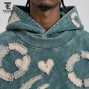 Sudadera con capucha para hombre, estilo acid wash, con bordado, combina textura vintage, comodidad y bordados detallados para un look casual moderno. - Product Image 6