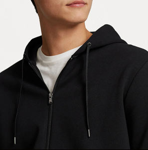 Wholesale OEM Custom Men's Winter <b>Black</b> Regular Fit Full-Zip 100% Cotton <b>Fleece</b> Zipper Hoodie Windproof Breathable Quick Dry - Product Image 2