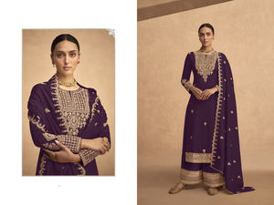 Nouveau costume pakistanais georgette renard lourd avec Jari multi-fils avec costume de travail de point de broderie de séquence - Product Image 4