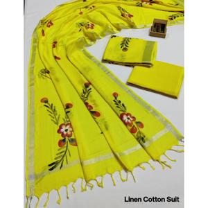 Ensemble de costume en lin et coton imprimé à la main pour femmes - Product Image 1