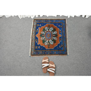 Vintage 1.9 X 2.3ft Bleu Brun Tapis Turc Classique Grande Surface Rectangle Couloir Motif Laine Seagrass Matériel Latex Tapis De Chambre - Product Image 5