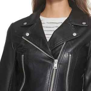 Chaqueta de cuero con cuello levantado a la moda para mujer de talla grande al por mayor Tops transpirables de punto ligeros de temporada de invierno - Product Image 5