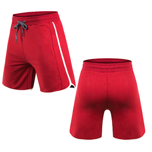 Pantalones Cortos Deportivos Rojos para Hombre, Cintura Media, Cordón Ajustable, Secado Rápido, Tejido de Poliéster, Ajuste Atlético Informal con Raya Lateral - Product Image 1