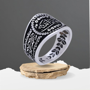 Bague en pierres précieuses islamiques pour hommes et femmes avec zircon en argent sterling 925 Style classique Cadeau unisexe - Product Image 3