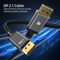 Câble DP 2.1 personnalisé 1M/2M/3M 80 Gbps HDR 16K 60Hz tressé en nylon mâle-mâle pour HDTV et projecteur