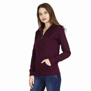Fabricante al por mayor personalizado de las mujeres 100% sudaderas con capucha de algodón cremallera cómodo elegante con la posición del logotipo frontal sólido - Product Image 3