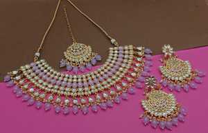 Conjunto de joyas chapadas en oro Kundan tradicional indio y conjunto de collar de cobre para mujeres y niñas accesorios indios joyería Mujer - Product Image 3