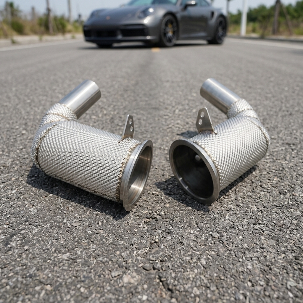 VantaFlow Fashion Style Raw Finish Heat Shield Catted Downpipe for Porsche 911 992 Turbo Turbo S 3.7T 2021-2025