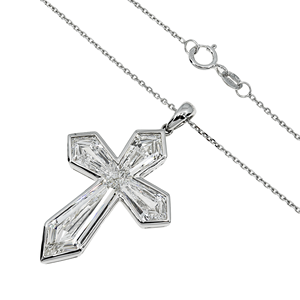 จี้รูปทรงว่าวเพชรเพาะเลี้ยงในห้องปฏิบัติการทองคำขาว 14K และ 18K พร้อมสร้อยคอแบบมีจี้รูปทรงว่าวเพชรเจียระไนแบบสเต็ปคัท สร้อยคอเพชรพรีเมียม - Product Image 3