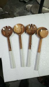 Cuchara y tenedor de madera para servir ensaladas, con asas de resina, ideal para decoración del hogar y suministros de cocina, tiendas para reventa - Product Image 2