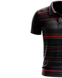 Camiseta Polo Personalizada para Hombre, Diseño a Rayas Negras y Rojas, Manga Corta, Degradado, Poliéster y Algodón Piqué, Informal, para Golf y Deportes - Product Image 2