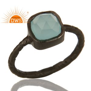 แหวนเงินแท้ 925 ชุบโรเดียมดำ ประดับพลอยอะควาแคลซิโดนีธรรมชาติ จากอินเดีย ผู้ผลิตเครื่องประดับสั่งทำ - Product Image 1