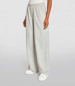 Pantalon de survêtement femme personnalisé gris chiné jambe large grande taille taille moyenne devant plat avec broderie pour la saison hivernale - Product Image 5