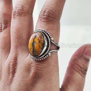 Anillo de Plata de Ley 925 para Mujer con Gema de Jaspe Abeja Natural, Estilo Bohemio, Regalo de Boda o Cumpleaños, Joyería Hecha a Mano - Product Image 5