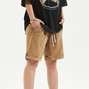 Men's High Quality Vintage Casual Shorts 100% Cotton Acid Wash Custom Embroidery Solid Pattern High Street Style Whole Sale - Product Image 1