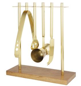 Gold Metal <b>Bar</b> <b>Tool</b> Set with Wooden Stand for Home, <b>Bars</b>, Traveling and Outdoor Parties - Product Image 1