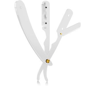 Rasoir de sécurité à bord droit pour barbier professionnel avec 100 lames-100 pour cent en acier inoxydable (blanc) - Product Image 1