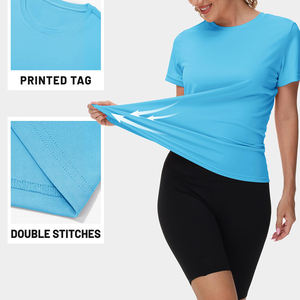 Ropa deportiva de gimnasio de entrenamiento de color personalizado y transpirable al tacto ultrasuave, la mejor camiseta de tela de poliéster para mujer - Product Image 3