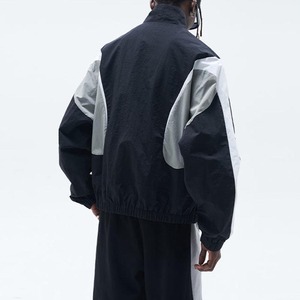 High Quality Custom Logo 100% Cotton Heavyweight Solid Tracksuits Set Workout Color Block Windbreaker Wholesale Waterproof Suit - Product Image 2