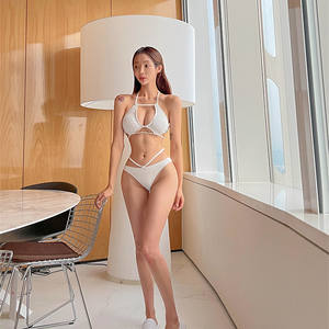 Beauté de dos 2 pièces ensembles femmes maillot de bain femme maillots de bain solide dos nu jarretelle Sexy Bikini - Product Image 5