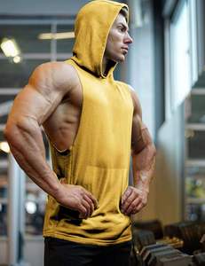 Lot de 2 débardeurs à capuche d'entraînement pour hommes, sweats à capuche tricotés décontractés avec coupe musculaire, manches de t-shirt pour la musculation - Product Image 2