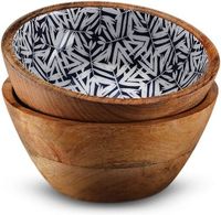 Ensemble de bols à salade en bois de manguier écologique de luxe, bol à fruits en émail imprimé, assiette artisanale pour la décoration de la maison, mariages