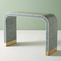 Table console d'entrée en bois avec incrustations d'os, faite à la main, design classique et écologique, motifs complexes, bois et résine d'os, artisanat multifonctionnel, personnalisable
