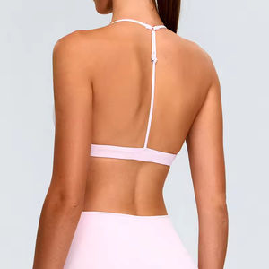 Ensembles de soutien-gorge de Sport pour femmes Logo personnalisé avant entraînement dos nu confortable Yoga séchage rapide Gym sangle mince soutien élevé dentelle Fitness - Product Image 4