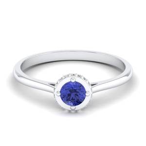 Anillo de Oro Amarillo de 14K y 18K con Diamante Certificado por IGI, Halo Oculto, Hecho a Mano, Corte Redondo, Anillo con Piedra Preciosa de Tanzanita de 0.5 Quilates, Fabricante REYES - Product Image 5