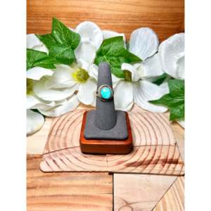 Navajo Handmade Blue Ridge Turquoise & Sterling <b>Silver</b> <b>Statement</b> <b>Ring</b> Marquise Shape Size 7.25 for Everyday Wear - Product Image 1