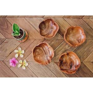 Ensemble de 4 bols faits à la main en bois d'acacia en forme de fleur, ensemble de service bols en bois incurvés, cadeaux de décoration de cuisine - Product Image 2