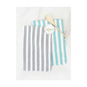 16x26 115 GSM Soft Quick Dry Lightweight Machine Washable Striped Cotton Tea <b>Towels</b> Rectangle Woven Gray White Teal Adult Use - Product Image 1