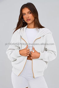Sudadera con capucha de camuflaje con cremallera de moda para mujer con patrón de hoja de arce Sudadera de lana sólida bordada con diseño de gran tamaño - Product Image 4