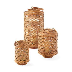 Lanternes en bambou naturel faites à la main Porte-bougie en rotin avec verre Décoration de maison moderne écologique pour une utilisation en intérieur et en extérieur - Product Image 3