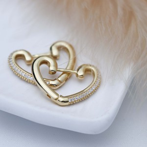 Heart Design CZ Stone Sterling <b>Silver</b> <b>Hoop</b> Earrings Handmade Turkish Wholesale 925 Sterling <b>Silver</b> Jewelry - Product Image 2