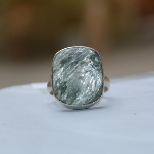 Raw Natural Seraphinite 925 Sterling Silver Siberia Seraphinite Wedding Gift <b>Statement</b> Ring Exquisite Natural Gemstone Jewelry - Product Image 4