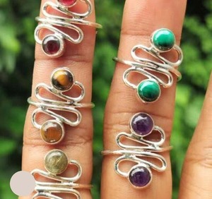 Grande qualité plusieurs pierres précieuses forme ronde lunette Ser 925 argent Sterling forme unique bague réglable bijoux en argent pour cadeau - Product Image 1