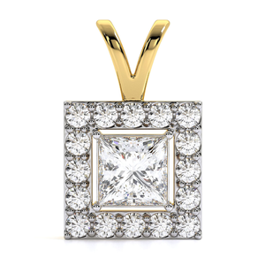 เจ้าหญิงกะรัต2กะรัตและห้องแล็บทรงกลมสำหรับปลูกจี้เพชรแบบโซลิแทร์รัศมีในทองคำ14K สีเหลือง VVS ความชัดเจนเครื่องประดับอีสีสวย - Product Image 1