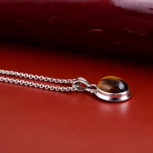 Tigers Eye Pendant <b>Necklace</b> <b>Boho</b> Brass Jewelry For Women Silver Plated Geometric Design Ethnic Style Wholesale - Product Image 3